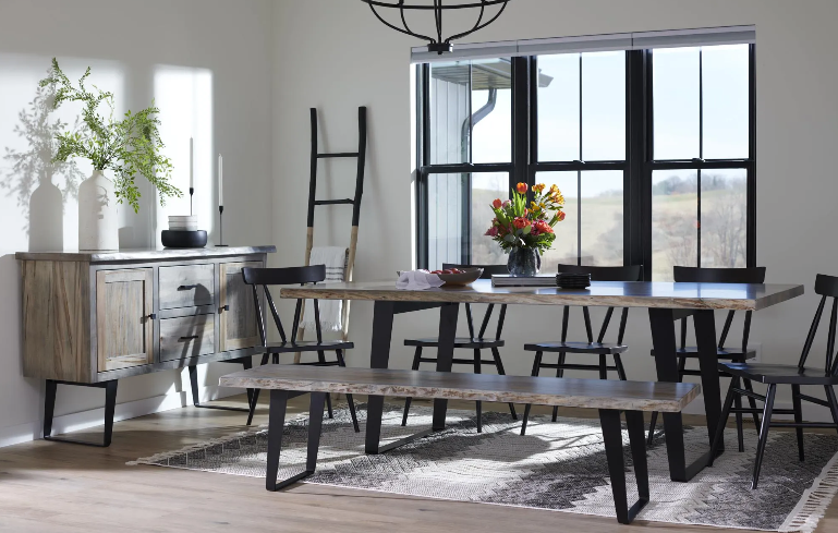 Handcrafted Live Edge Wood Dining Table - Natural Solid Wood Tabletop for Kitchen, Dining Room & Office - Rustic Modern Furniture for Home Decor
