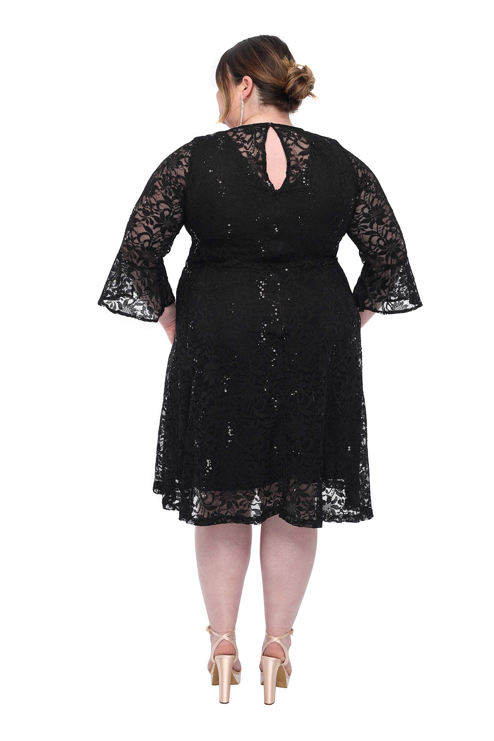 SLEEKTRENDS Plus Size Lace Cocktail Dress for Women | Elegant Crew Neck Wedding Party Bridesmaid Dress | Perfect for Evening Events, Prom, and Special Occasions