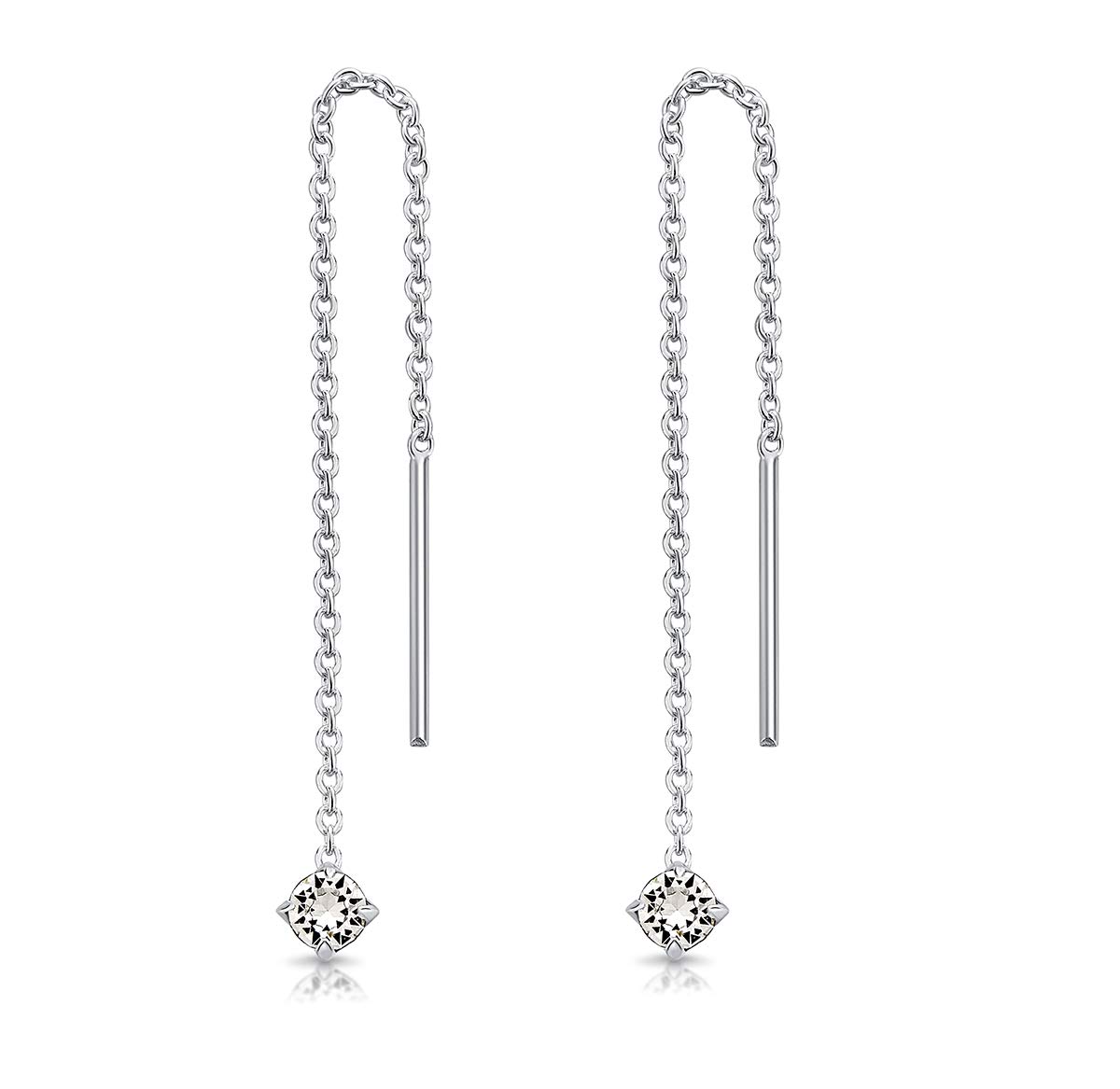 DTPsilver® 925 Sterling Silver Women's Drop Earrings with Swarovski® Crystals - Elegant Light Point Pendant Earrings for Women - Long Chain Dangle Earrings for Party, Wedding & Evening Wear