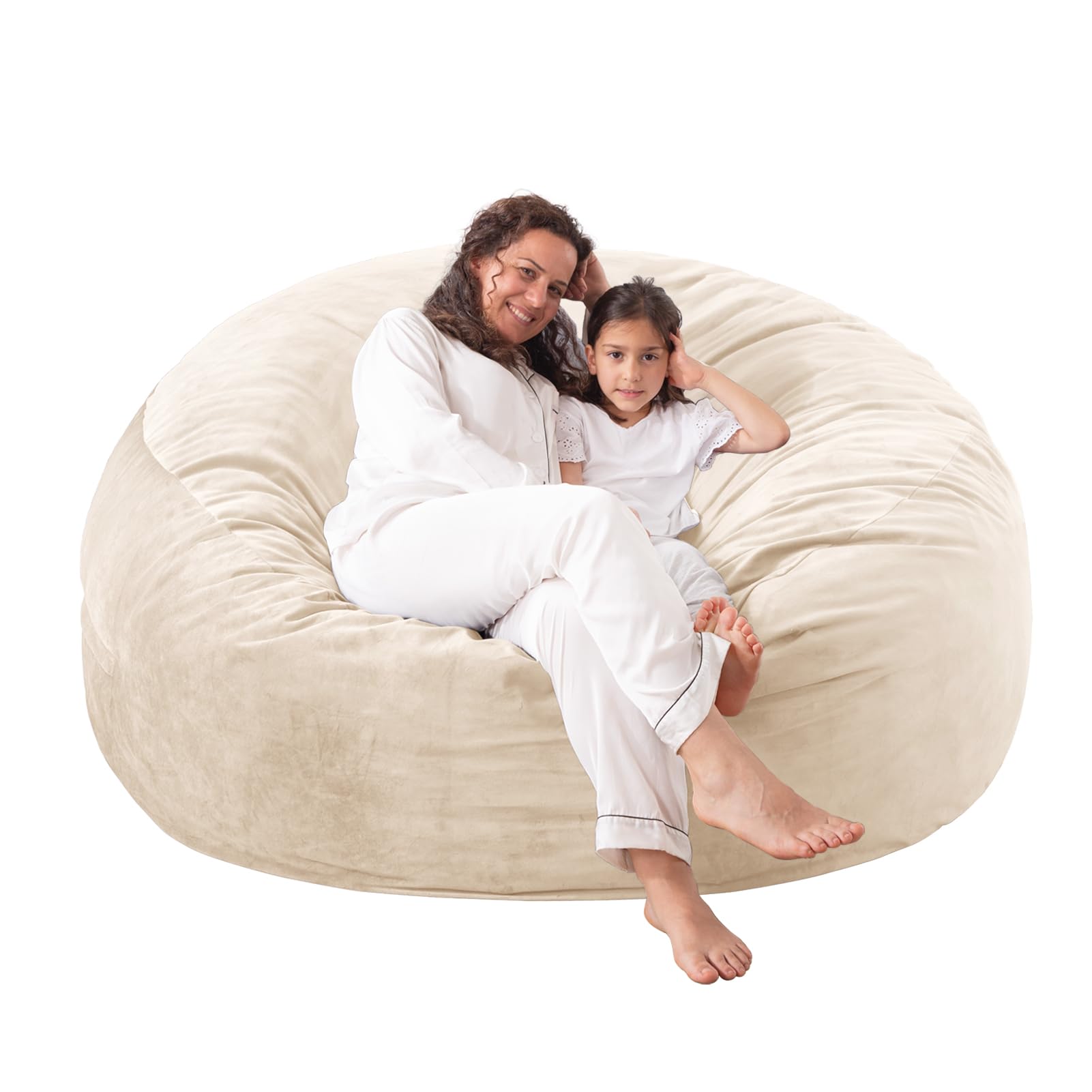 4 ft Large Memory Foam Bean Bag Chair for Adults & Kids - Soft Faux Fur Dutch Velvet Fabric with Fillings, Beige | Perfect for Living Room, Bedroom, Game Room & Dorm Relaxation
