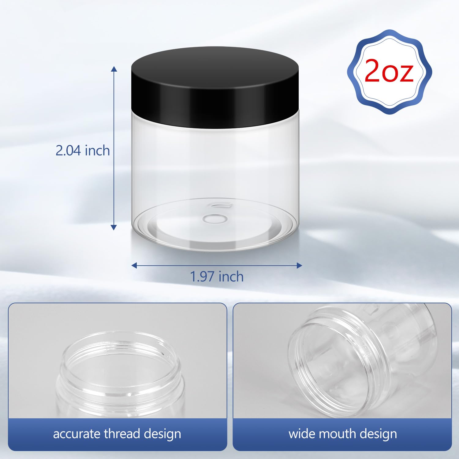 2oz Plastic Jars with Lids - 10 Pack BPA Free Reusable Cosmetic Containers for Bath Salts, Makeup, Powders & Beauty Products | Small Transparent Refillable Storage Jars for Home, Travel & DIY Projects