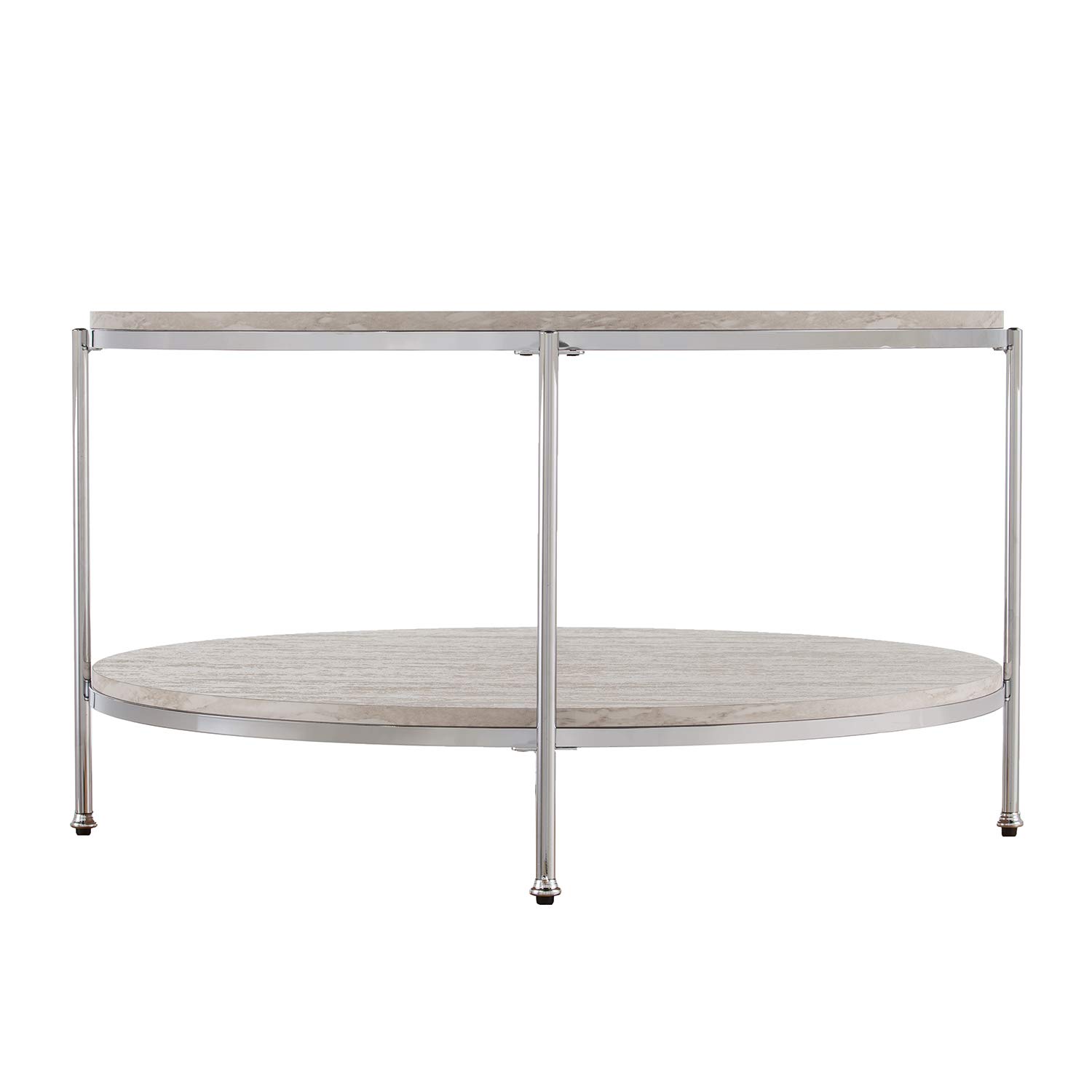 Silas Round Faux Stone Coffee Table with Chrome Base - Modern Living Room Center Table for Home Decor & Entertaining