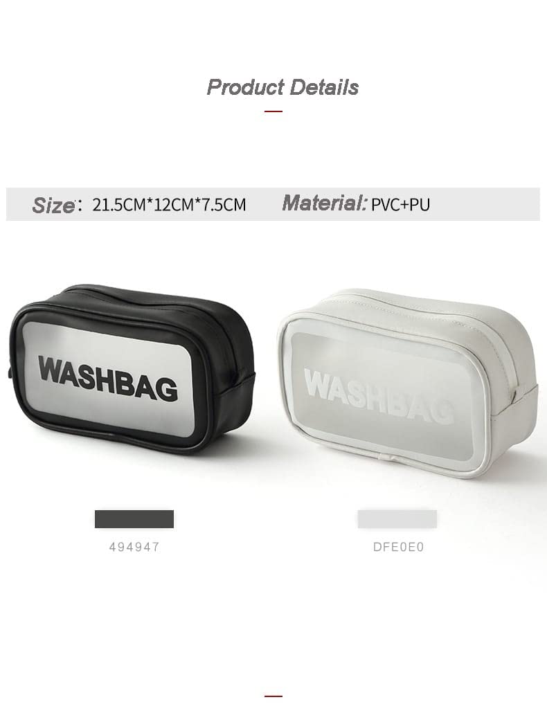 PACZO Small Waterproof Transparent Makeup Bag - Travel Cosmetic Organizer with Zipper, PVC Portable Wash Bag for Toiletries (2-Pack, White & Black) - Perfect for Gym, Travel & Daily Use