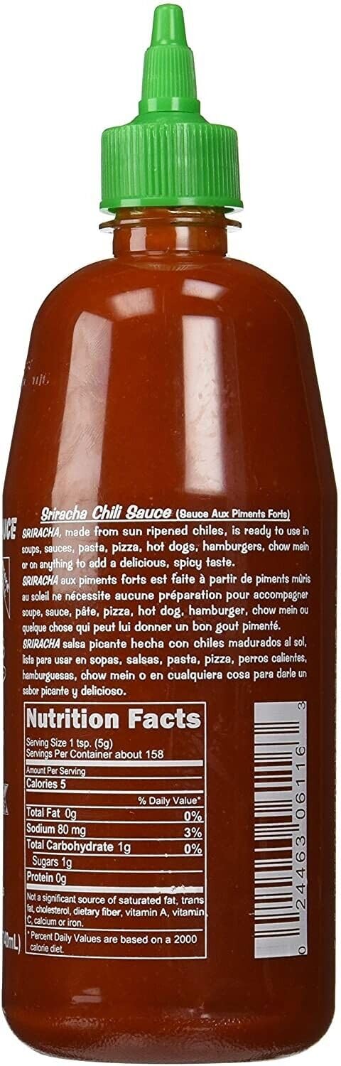 Huy Fong Sriracha Hot Chili Sauce - 17.5oz (793g) Bottle - Original Sriracha Chili Sauce for Cooking, Pho, Ramen, Burgers & Asian Cuisine