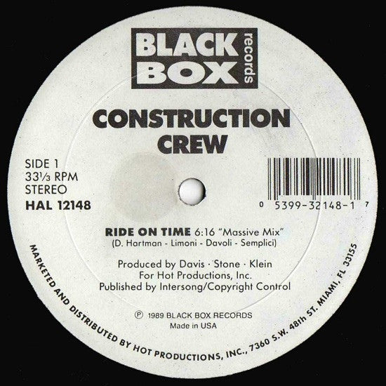 Construction Crew Ride On Time 12 HAL12148 - Black Box Records & Hot Productions - Perfect for DJ Sets, Dance Parties & Music Production