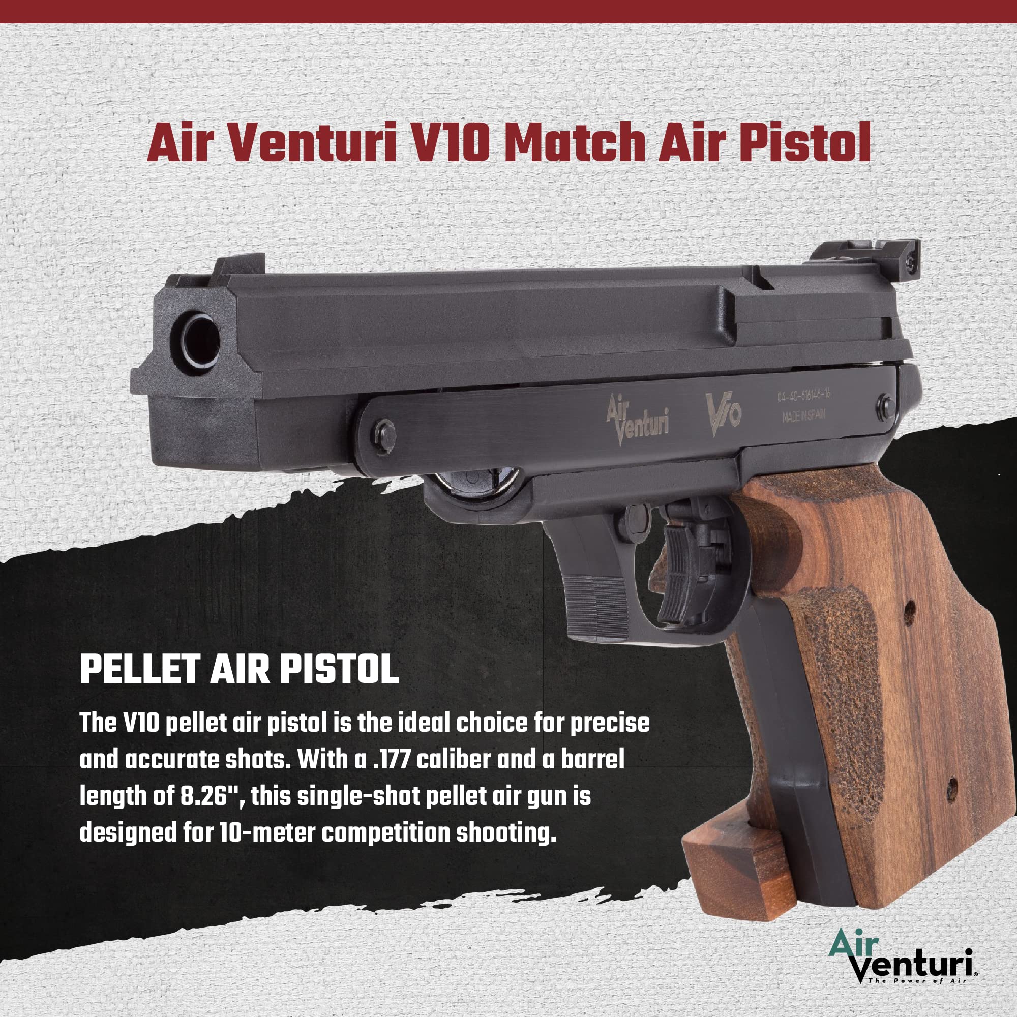 Air Venturi V10 .177 Caliber Competition Target Match Air Pistol - Precision Target Shooting & Training for Indoor/Outdoor Range Use