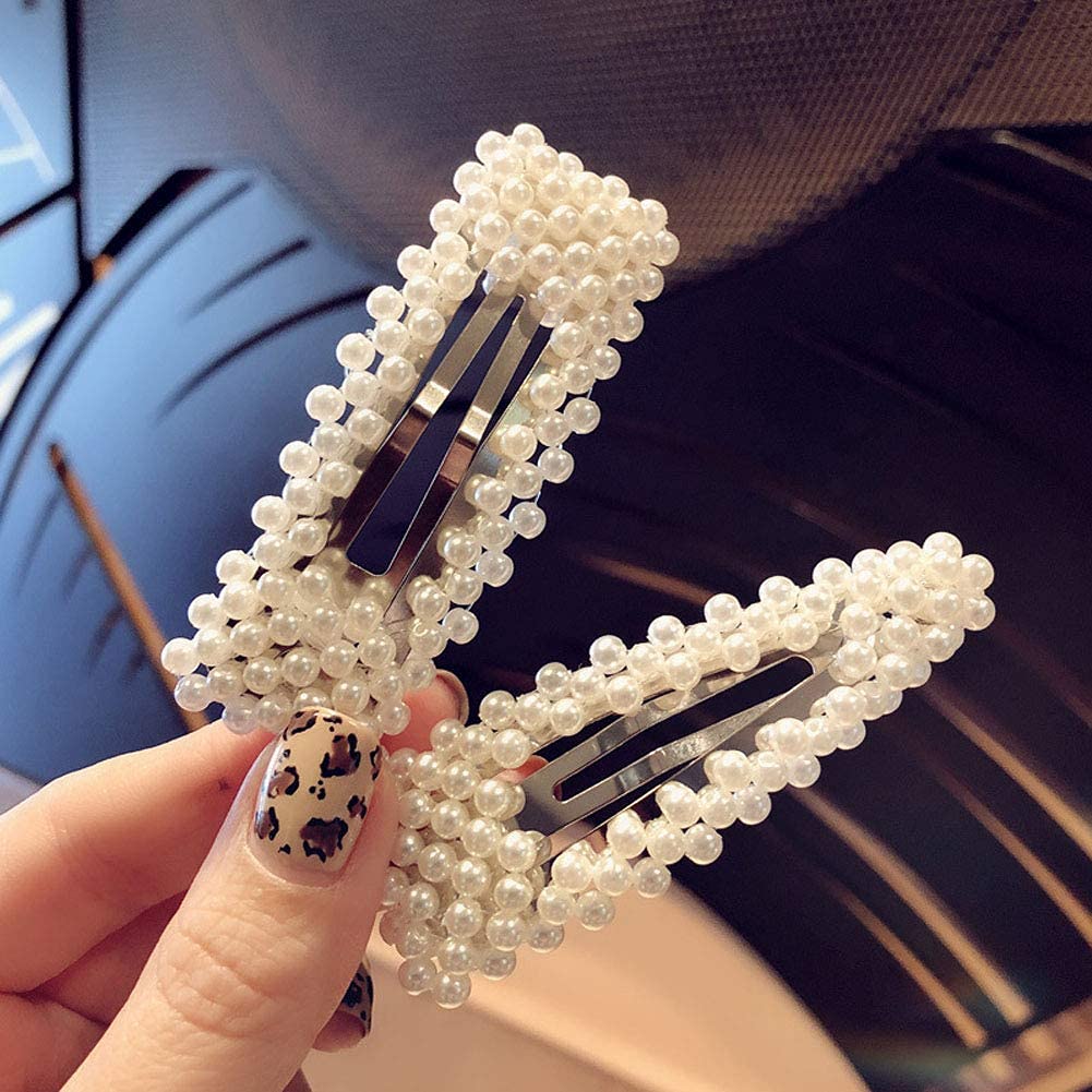 HAPPYMATES 2Pcs Pearl Hair Clips - Handmade Pearl Snap Barrettes for Women & Girls - Perfect for Thick Hair, Weddings, Parties & Everyday Styling - Elegant Hair Accessories for Special Occasions and Daily Use