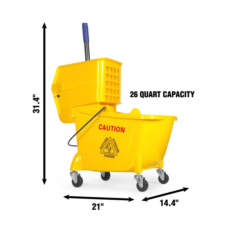 WEN 73034B 26 Quart Rolling Mop Bucket with Press Wringer - Heavy Duty Cleaning Cart for Floors, Tiles, and Hardwood - Ideal for Home, Office, and Commercial Use
