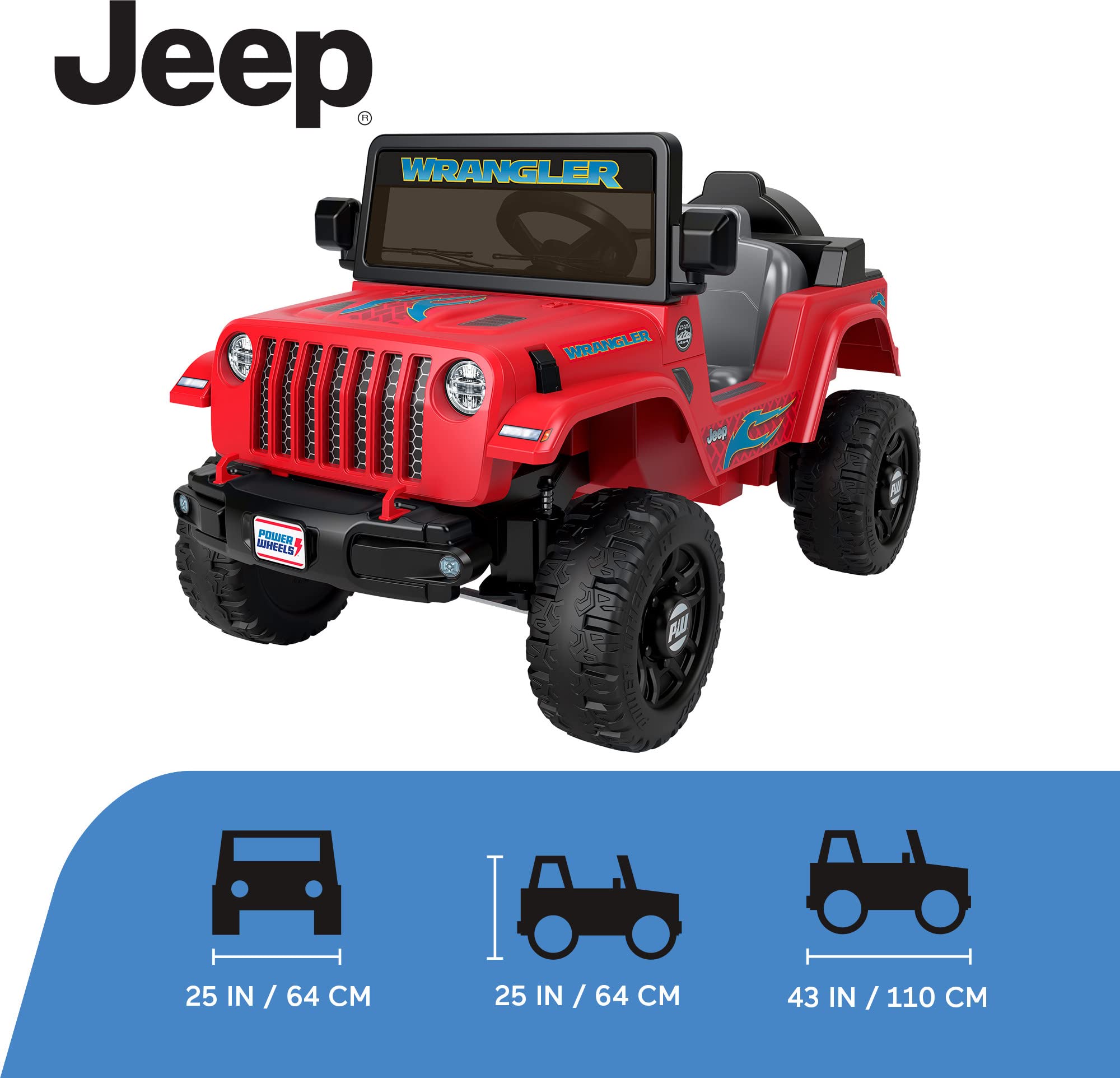 Power Wheels Jeep Wrangler Ride-On Toy for Kids Ages 2+ - Red Electric Car with Driving Sounds & Multi-Terrain Traction - Perfect for Outdoor Play & Backyard Adventures