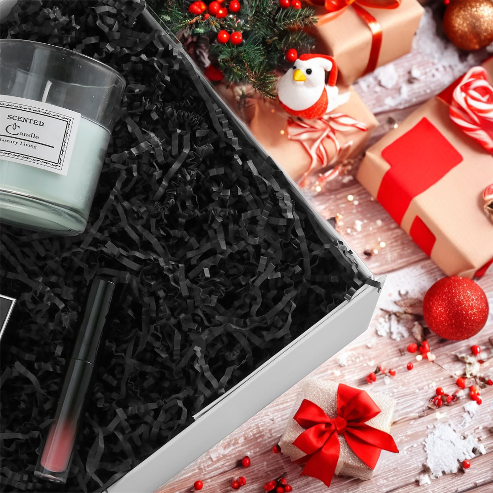 Premium 1/2 LB Black Crinkle Cut Paper Shred - Gift Basket & Box Filler, Eco-Friendly Shredded Paper for Gift Wrapping, Party Decor, Wedding Confetti & Craft Projects