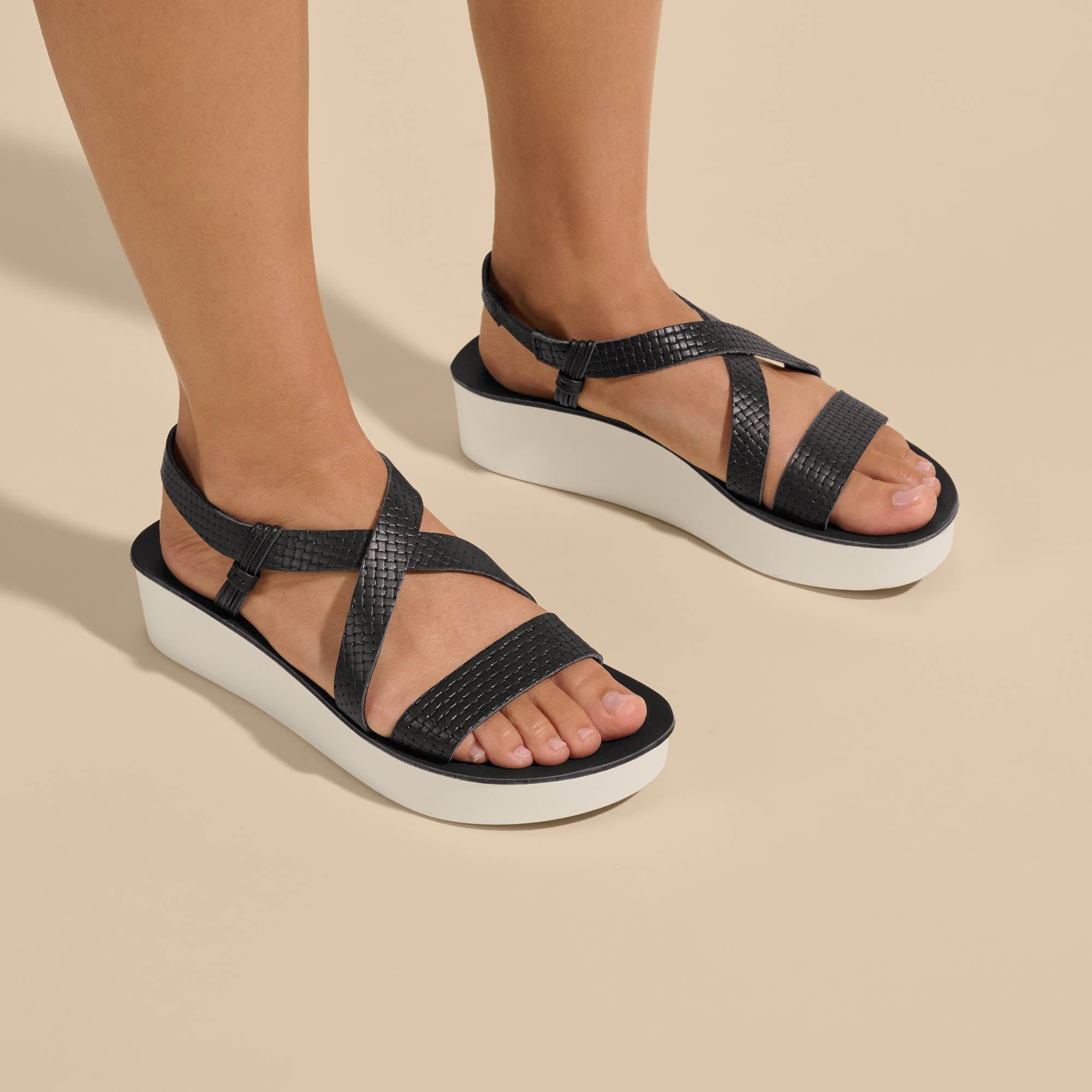 Onochi Strappy Black & White Sandals - Comfortable Summer Beach Sandals for Women, Fashionable Strappy Design for Casual Outings and Vacations