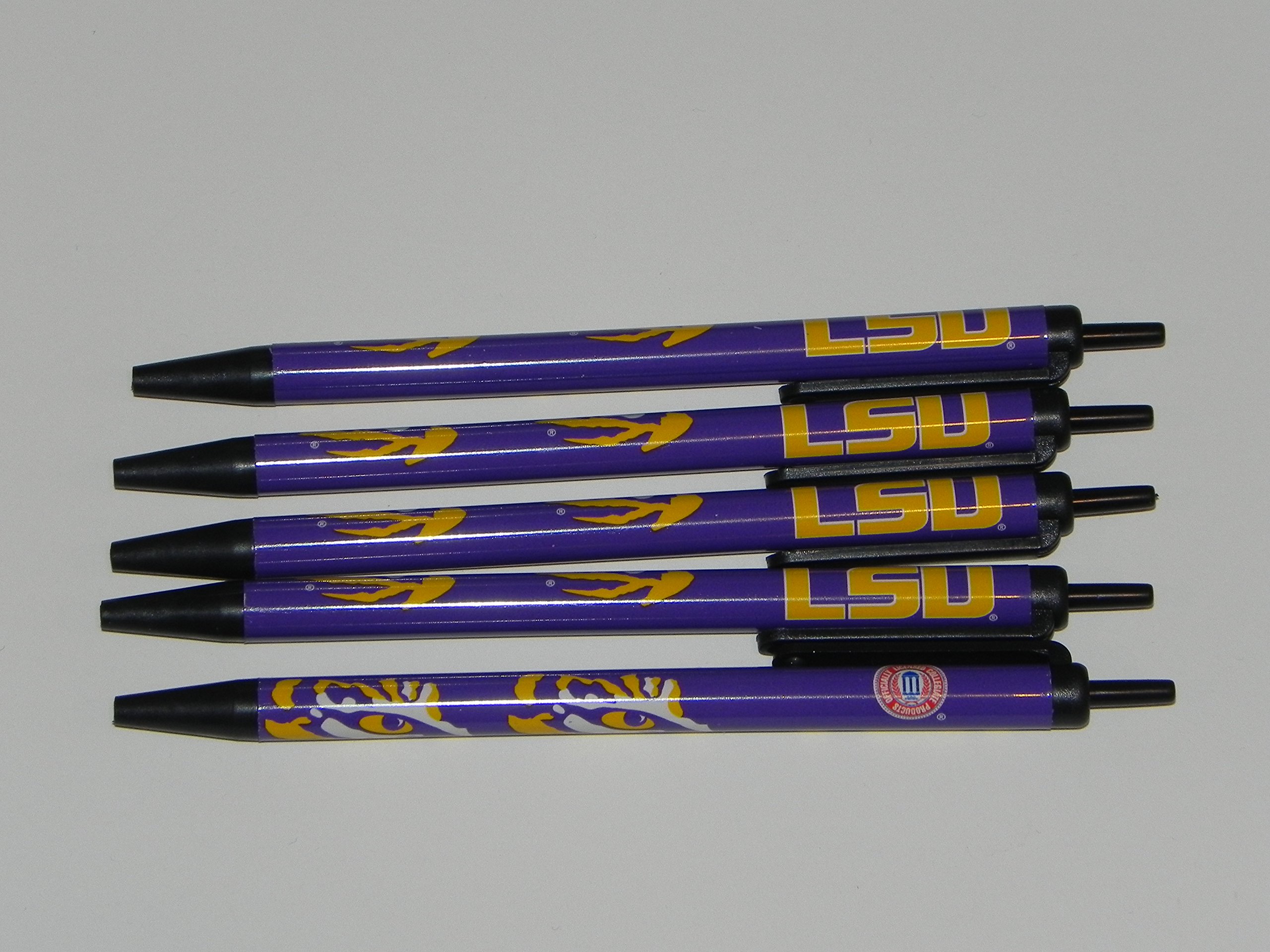 LSU Tigers 5 Pack Retractable Pens - Premium Quality Bulk Pens for School, Office & Gifts - Perfect for LSU Fans, Students & Collectors