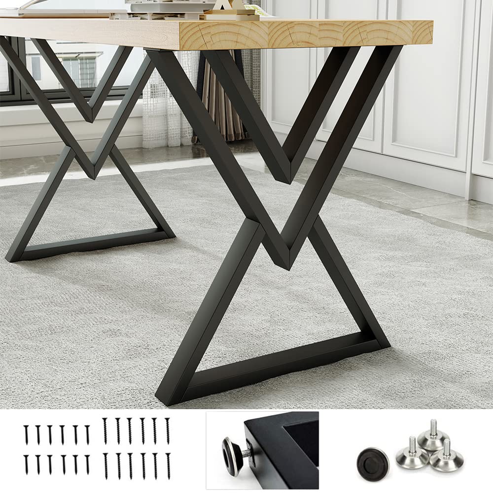 Modern Black Diamond-Shaped Metal Table Legs - Industrial Style Dining & Desk Legs Set of 2 (28.3