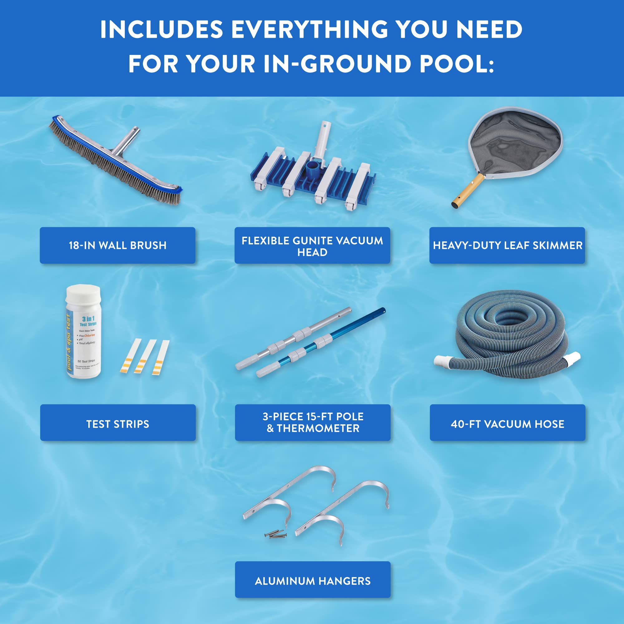 Blue Wave Deluxe In-Ground Pool Maintenance Kit - Complete Cleaning Set for Swimming Pools | Includes Skimmer, Brush & Vacuum | Perfect for Weekly Pool Care & Water Maintenance