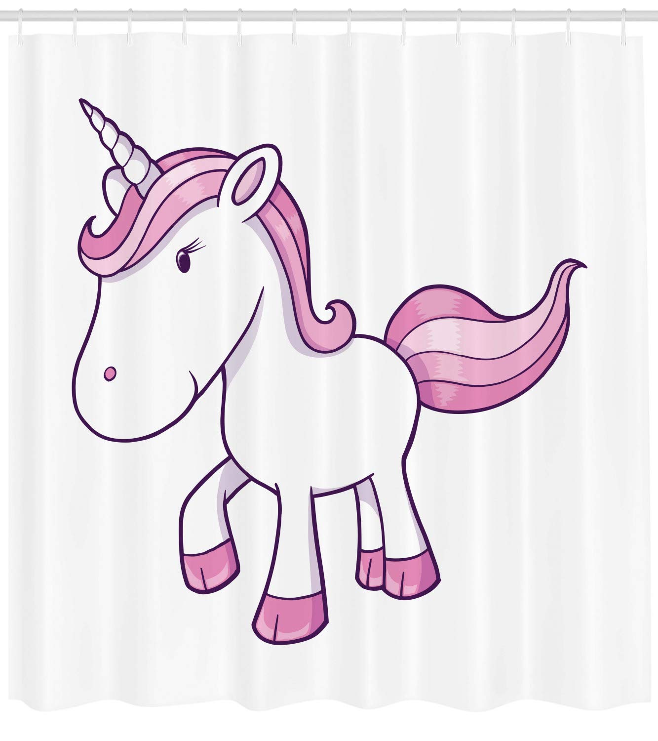 Ambesonne Unicorn Party Shower Curtain - Whimsical Animal Art Magic Horse Design, 69x84 Inch White & Pink Fabric Bathroom Decor with Hooks | Perfect for Kids' Bathroom, Fantasy Themed Parties & Unique Gift Ideas