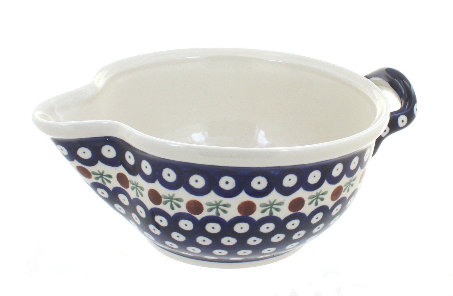 Handmade Blue Rose Polish Pottery Batter Bowl - Authentic Ceramic Mixing Bowl for Baking, Cooking & Kitchen Decor | Perfect for Cake Mixing, Serving & Farmhouse Style Decor