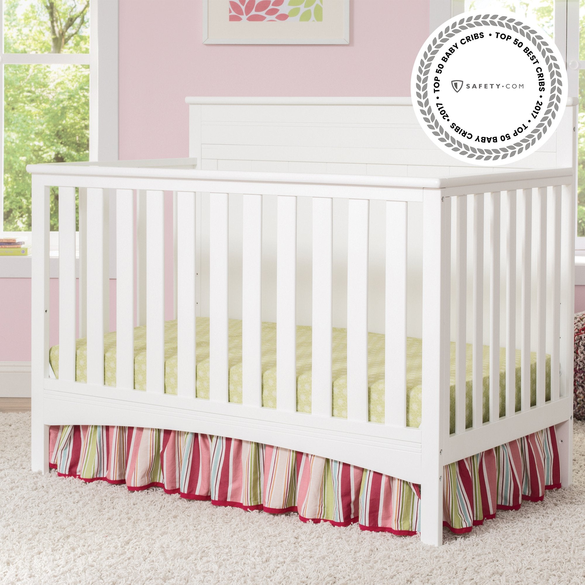 4-in-1 Convertible Baby Crib with Mattress - White Nursery Furniture for Newborn to Toddler Bed - Perfect for Small Spaces & Modern Nurseries
