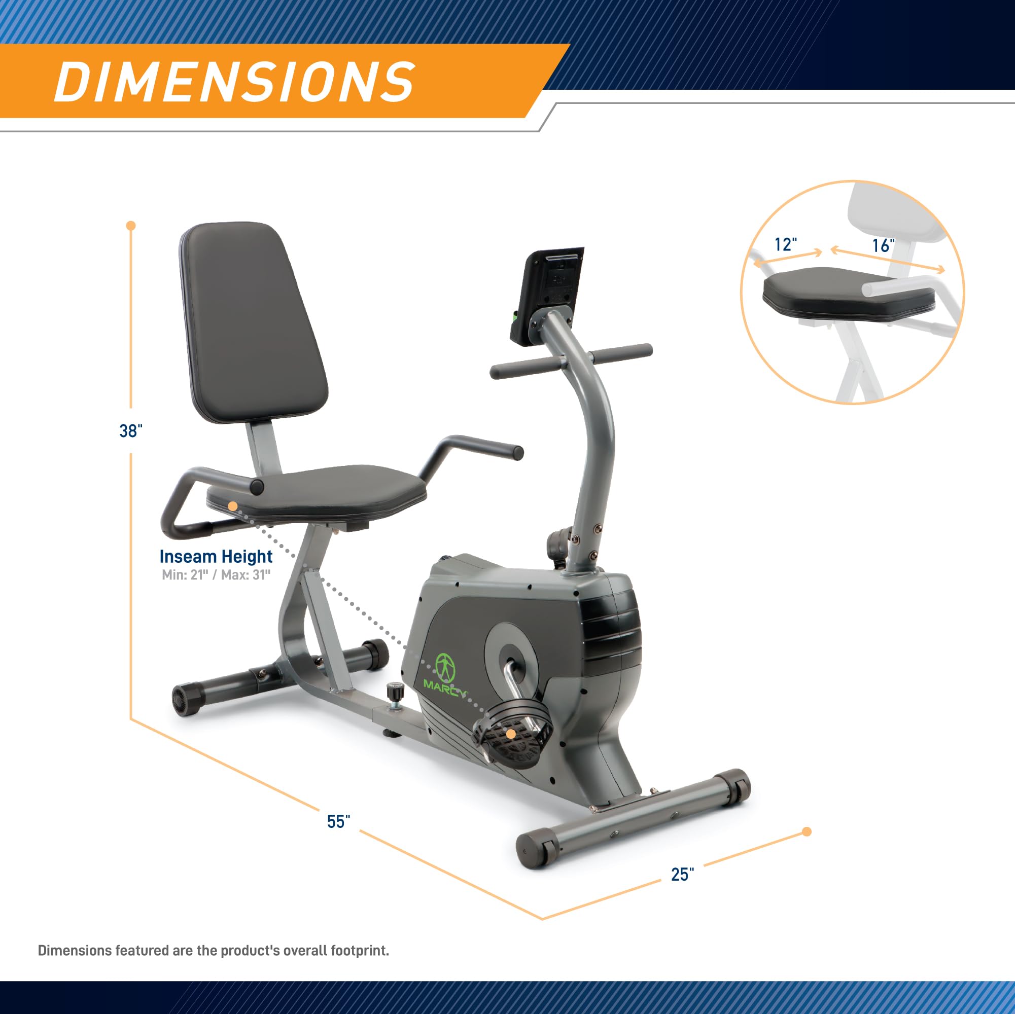 Marcy NS-1206R Magnetic Recumbent Exercise Bike with Digital Monitor & Adjustable Seat - Home Gym Equipment for Low-Impact Cardio Workouts, Physical Therapy & Senior Fitness