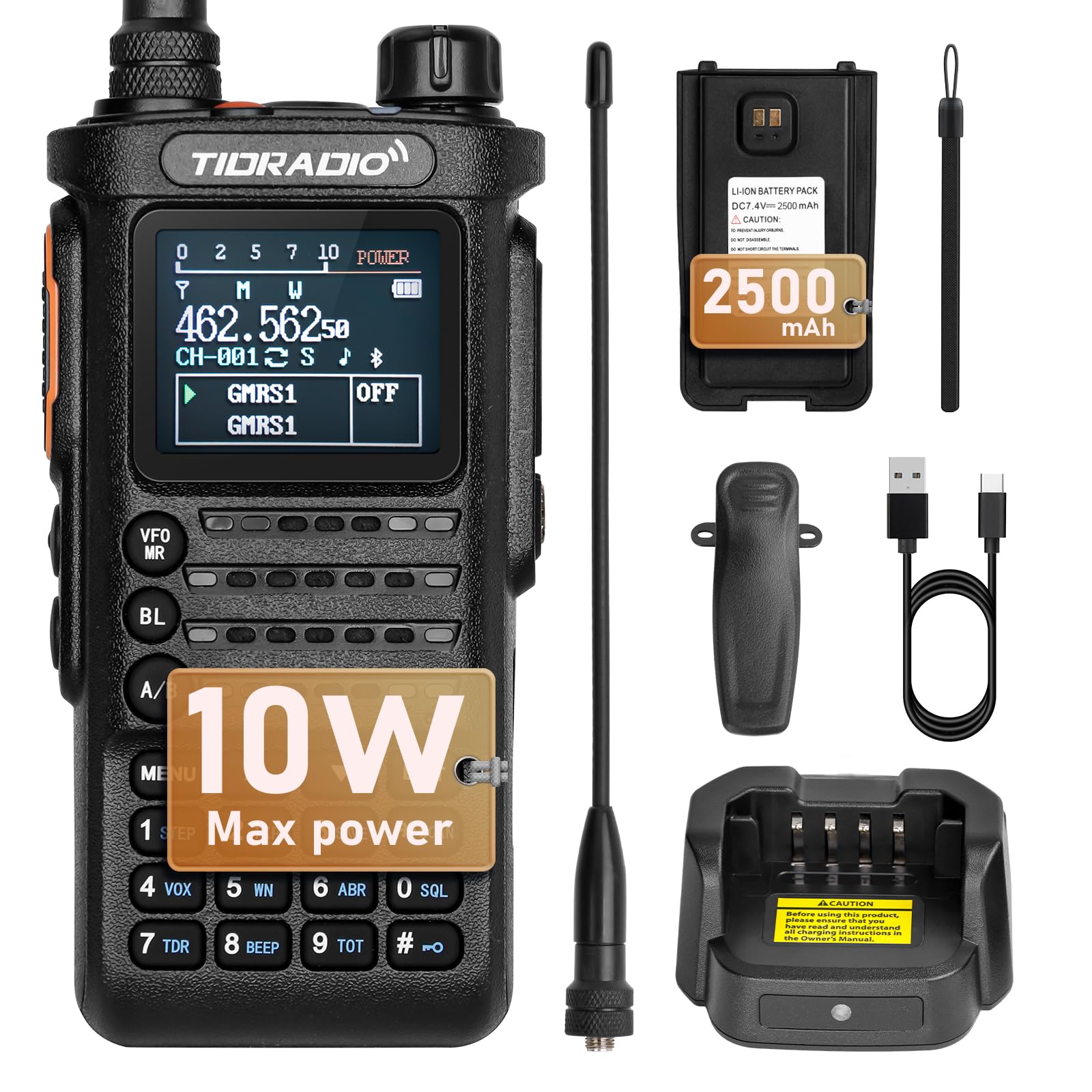 TIDRADO TD-H8 10W Dual Band Ham Radio Transceiver with Wireless Programming - Black (1 Pack) | Amateur Two Way Radio for Outdoor Adventures, Emergency Communication & Hobbyists
