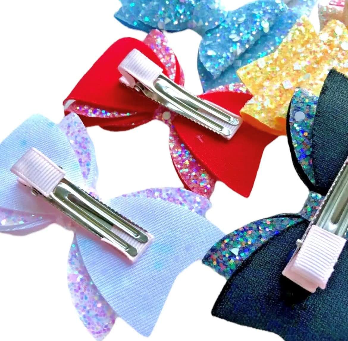 Pastel Rainbow Glitter Hair Clips for Women & Girls - Handmade 3.5 Inch Hair Bows (2 Pack) - Perfect for Parties, Weddings & Everyday Fashion Accessories