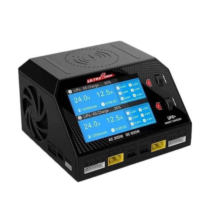 UltraPower UP6+ 300W 16A 1-6S LiPo/LiHV Dual Channel AC/DC Smart Battery Charger for RC Drones, Cars, Airplanes - Fast Charging with LCD Display (Cables Not Included) - Perfect for Hobbyists and Professionals