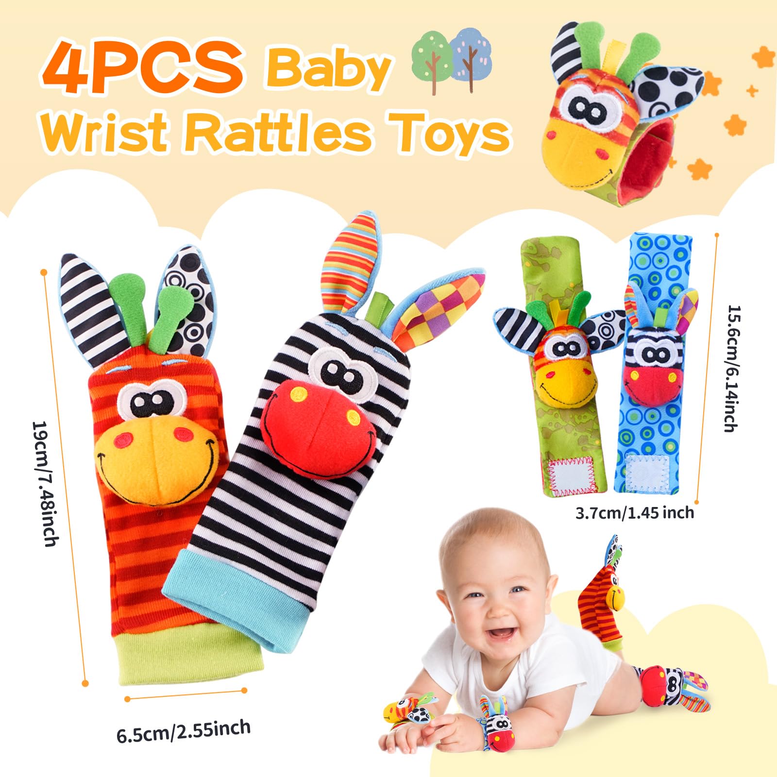 Soft Baby Wrist Rattles & Socks Set - Sensory Toys for 0-6 Months - Perfect Newborn Gift for Playtime & Learning