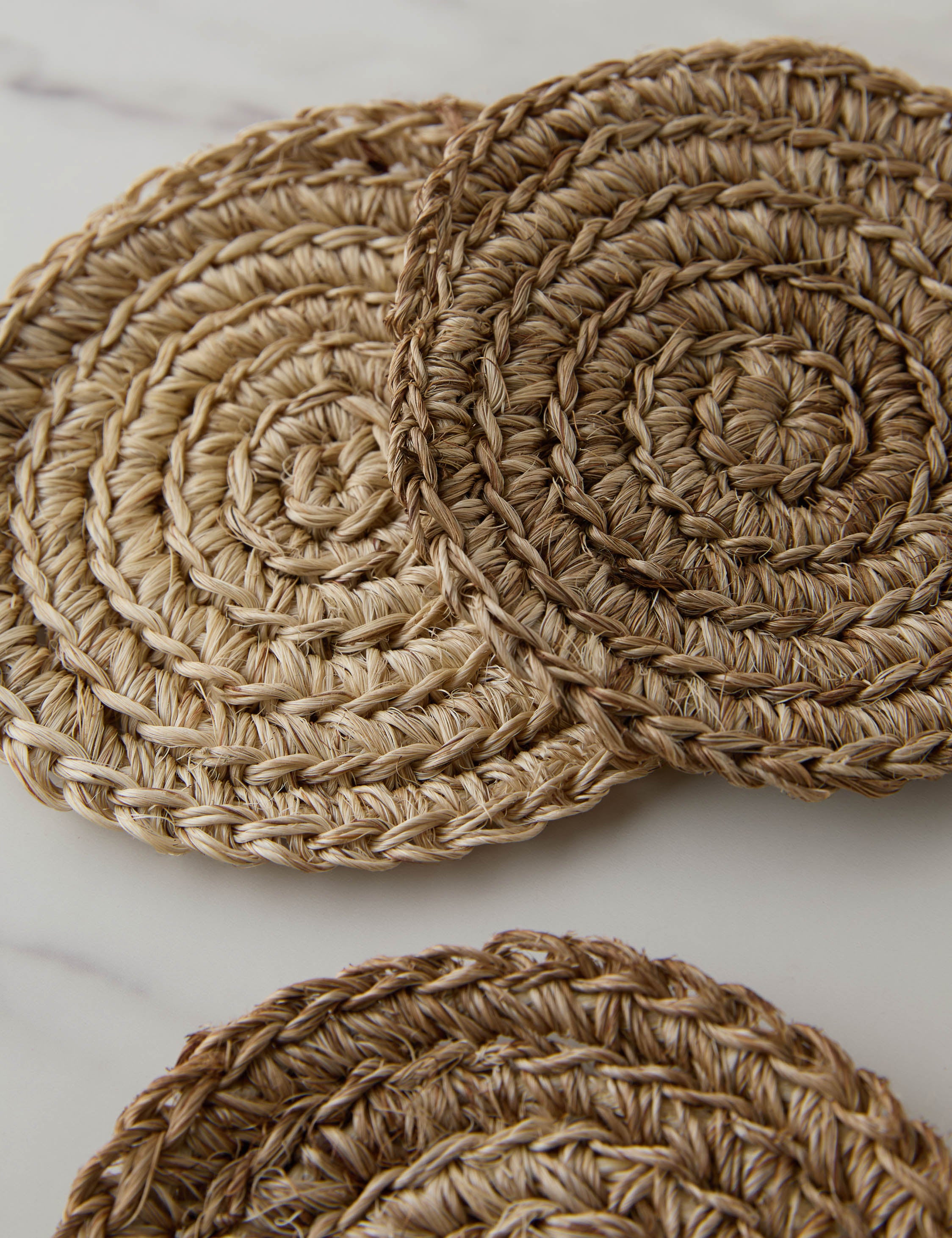 Natural Fique Spiral Coasters Set of 4 - Handmade Eco-Friendly Drink Coasters by Tallo de Olivo - Perfect for Coffee Tables, Bars, and Home Decor