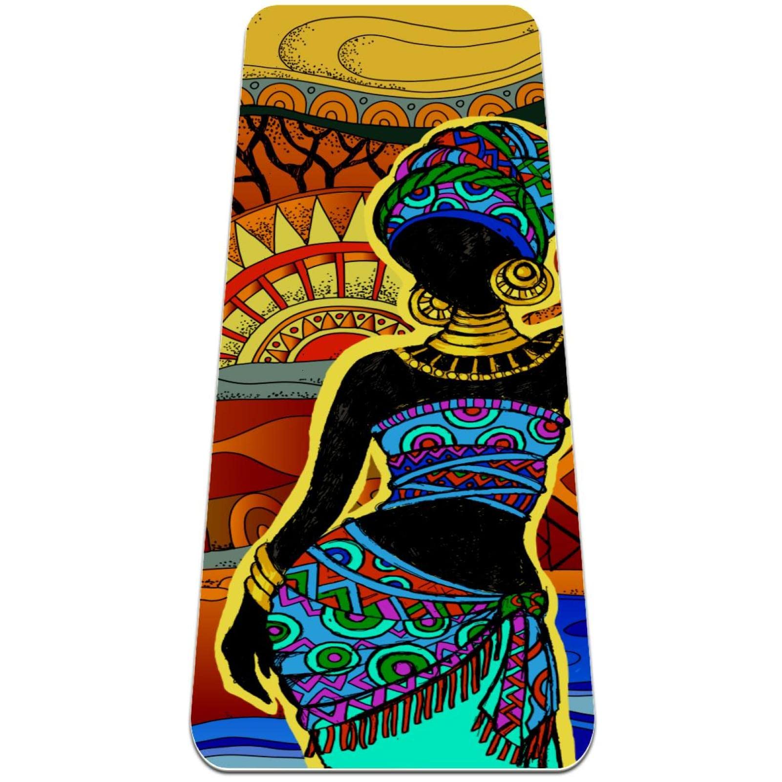 Premium Non-Slip Thick Yoga Mat for Women - Extra Cushioning for Workouts, Exercise & Fitness - Artistic African Sunset Silhouette Design - Perfect for Home Yoga, Pilates, Gym & Studio Sessions