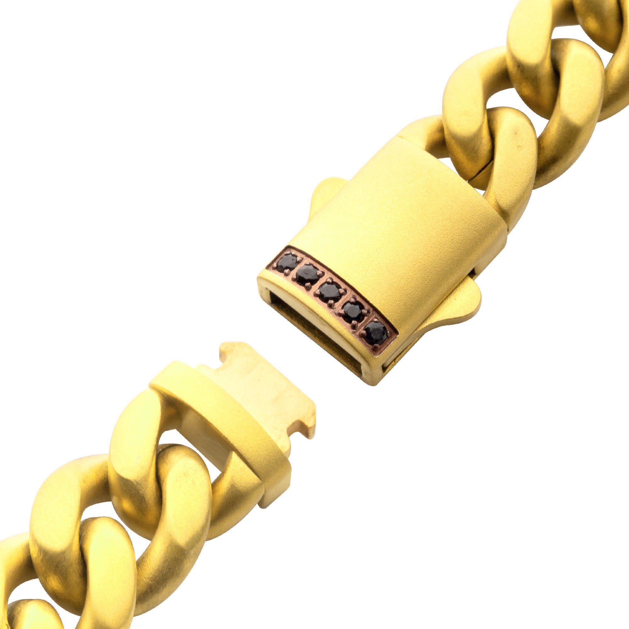 10mm 18K Gold Plated Stainless Steel Matte Cuban Link Chain Bracelet with Genuine Black Sapphire - Perfect for Men's Jewelry, Gifts & Hip-Hop Fashion Accessories