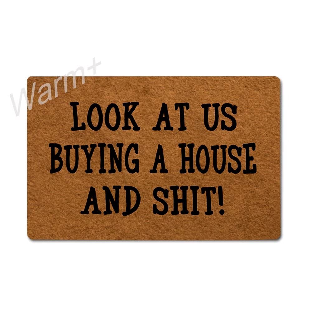 Funny Housewarming Doormat - 'Look at Us Buying a House' Entryway Mat with Non-Slip Rubber Backing, 23.6x15.7 Inch Indoor/Outdoor Welcome Mat for Front Door, Porch or Home Decor - Perfect Housewarming Gift for New Homeowners