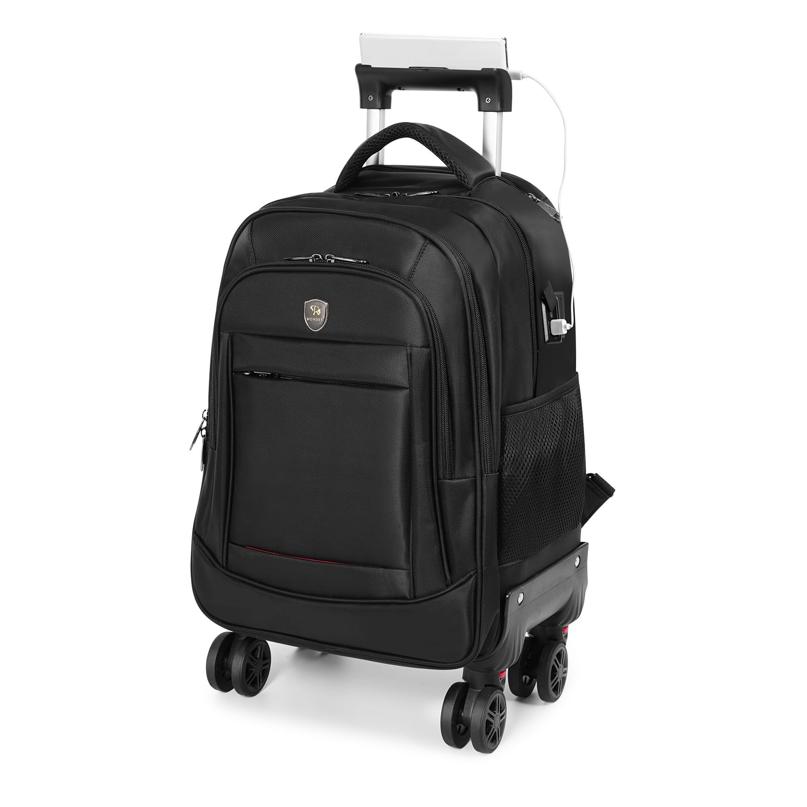 360° Rotating Water-Resistant Rolling Backpack for Adults - Airline Approved Carry-On Luggage with 4 Removable Wheels & USB Charging Port, Fits 15.6 Inch Laptop - Perfect for Travel, Business Trips & Commuting