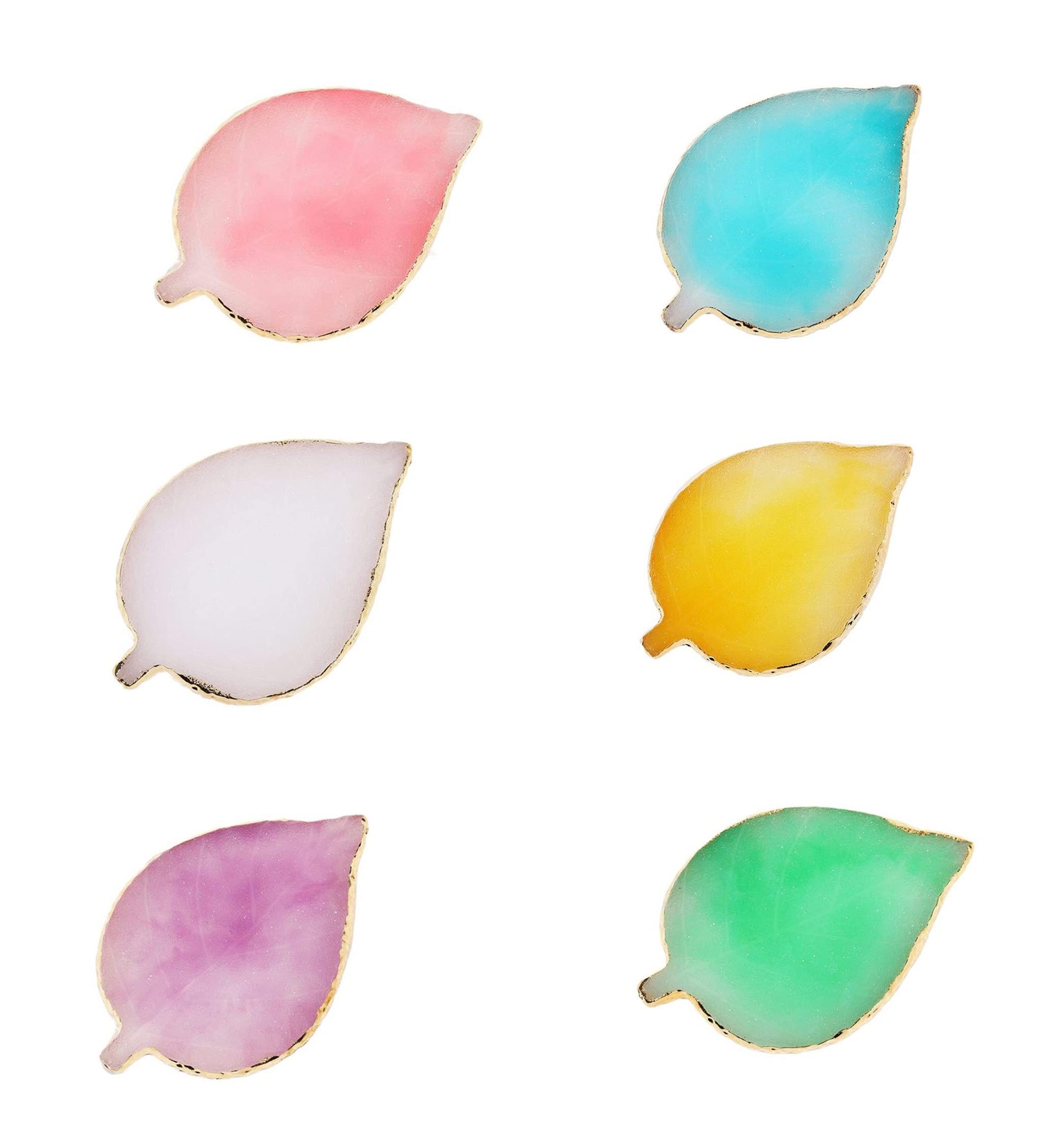 6 Colors Leaf-Shaped Nail Art Palette with Gold Edge - Gel Nail Polish Mixing Plate, Drawing Color Palette for Nail Art Display - Perfect for Salon, Home Manicure & DIY Nail Designs