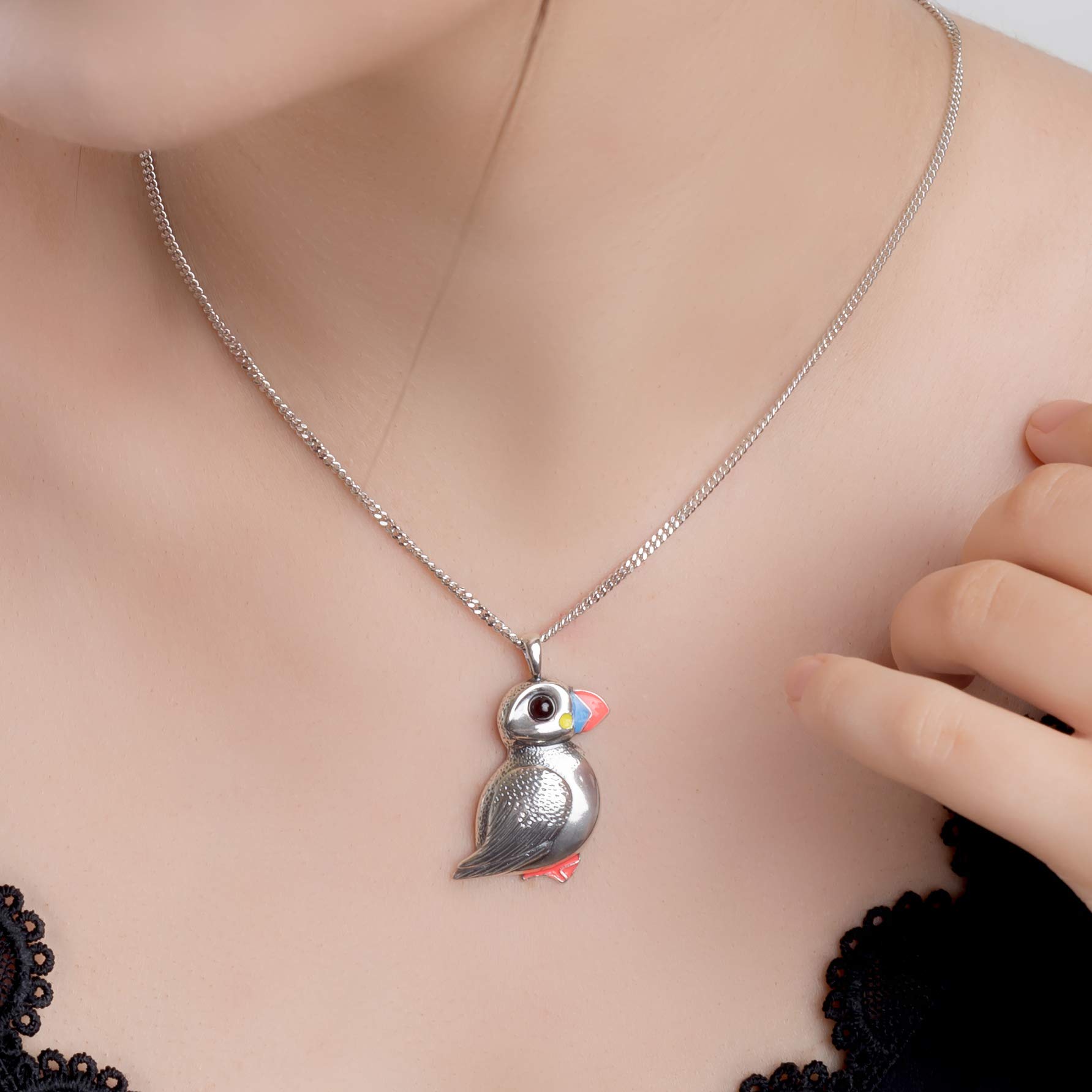925 Sterling Silver Large Puffin Necklace - Elegant Bird Jewelry for Women | Nature Lover Gift for Her | Perfect for Beach Vacations, Birdwatching Trips & Outdoor Adventures