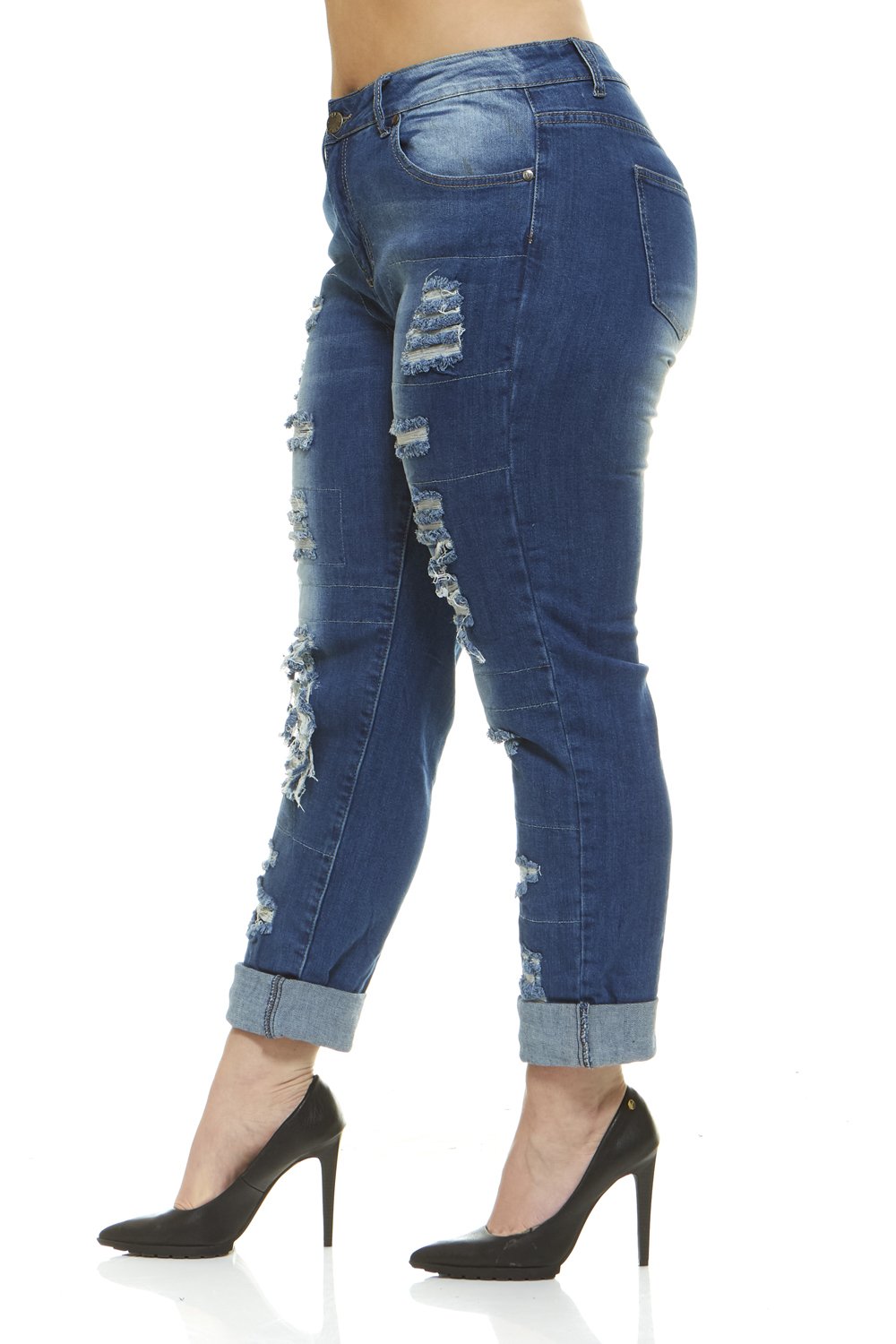 V.I.P. JEANS Women's Distressed Patched Skinny Ripped Jeans - Trendy High Waist Stretch Denim Pants for Casual Wear & Night Out