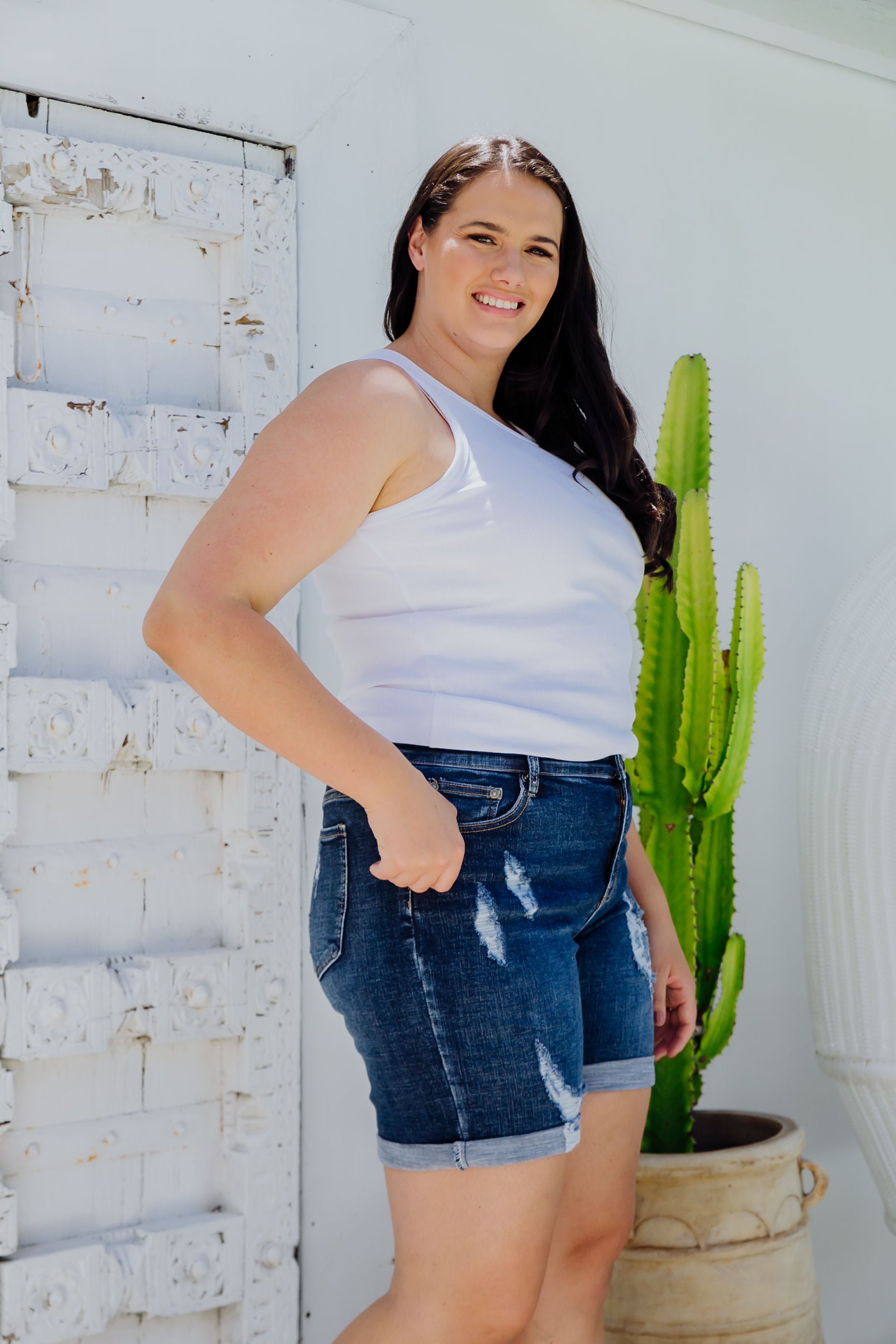 Layni Women's High Waist Denim Shorts - Stretch Comfort Fit Distressed Denim Shorts for Summer | Perfect for Casual Outfits, Beach Trips, and Music Festivals