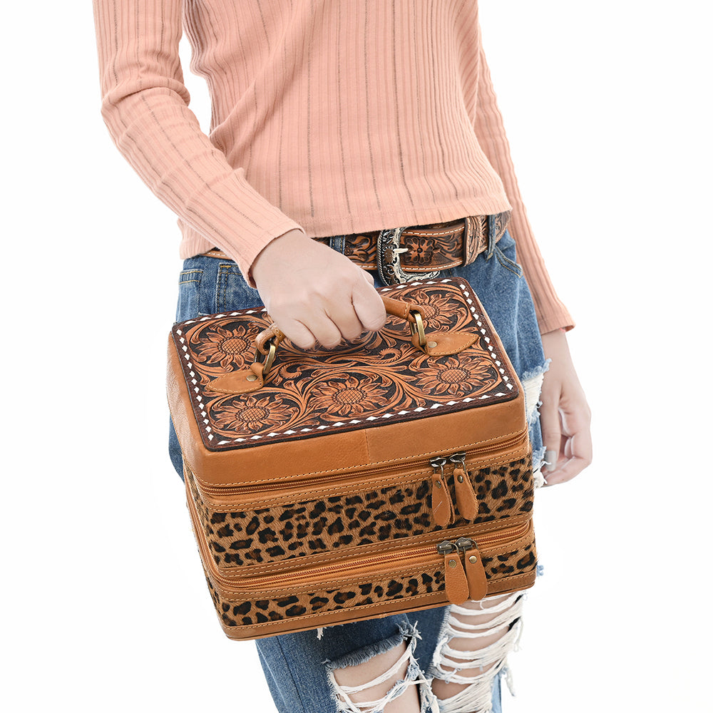 Genuine Leather Western Handbag for Women - American Darling Adbga454E Jewelry Case with Hand Tooled Hair Design | Perfect for Cowgirl Style, Rodeo Events & Western Fashion Accessories