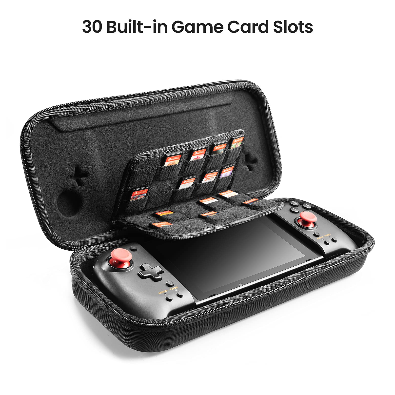 tomtoc Hard Shell Protective Travel Case for Nintendo Switch Split Pad Pro & Binbok Joy Pad Controllers - Shockproof Lightweight Carrying Bag with 30 Game Cartridge Slots | Perfect for Gaming On-The-Go & Travel Protection