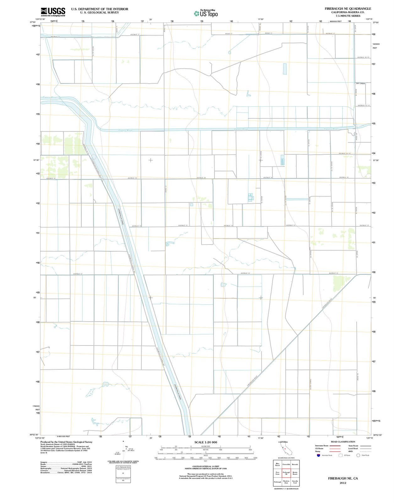 2012 Firebaugh, CA - USGS Historical Topographic Wall Map - 35x44 Inch Large California Map Art - Perfect for Home Office Decor & Geography Enthusiasts