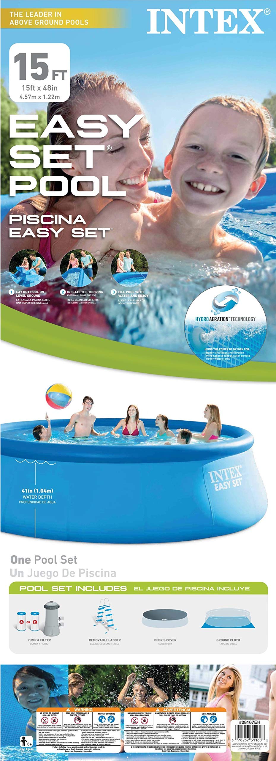 Intex Above Ground Swimming Pool Set with Ladder, Pump & 15' Pool Cover - Perfect for Backyard Summer Fun, Family Gatherings & Outdoor Relaxation