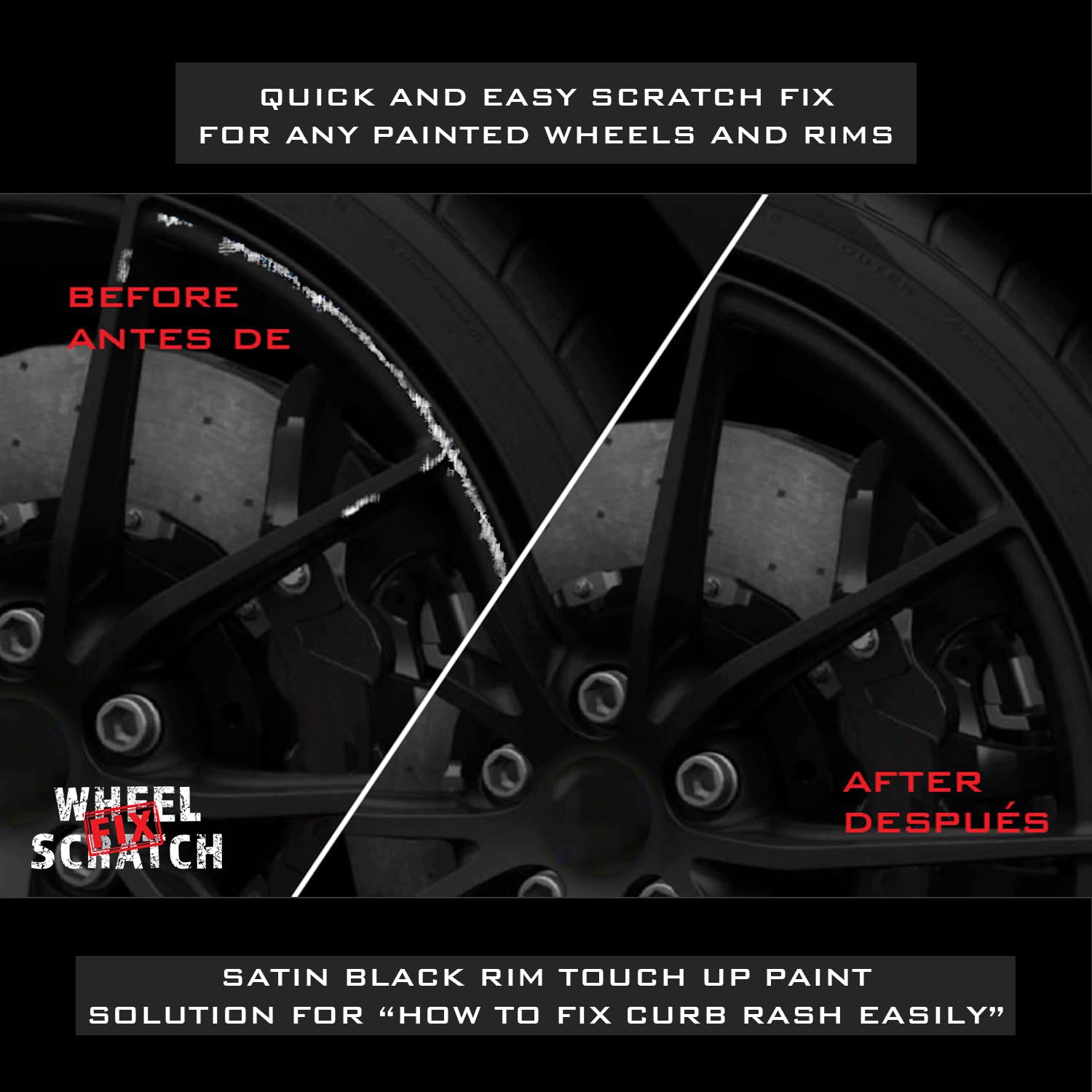 Matte Black Rim Touch Up Paint Kit - Car Wheel Scratch & Curb Rash Repair Pen for Alloy Wheels | Universal Wheel Paint (Matte Black Satin) | Perfect for DIY Auto Maintenance & Cosmetic Wheel Restoration