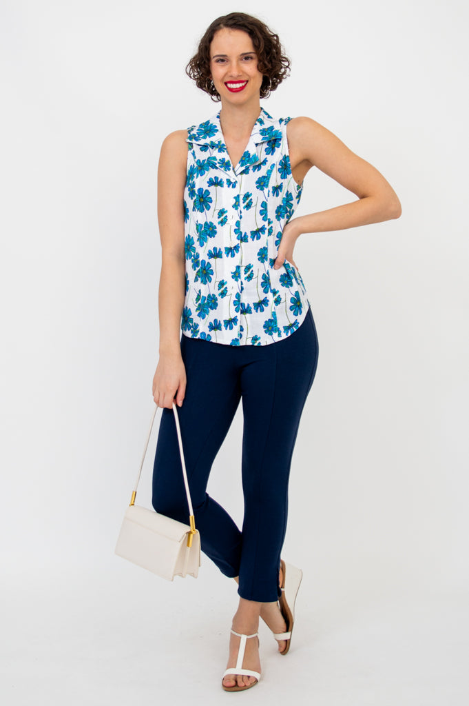 Lexa Tank Top - Women's Linen Bamboo Blend Shirt in Aster Color - Perfect for Summer Outfits, Casual Wear & Beach Vacations
