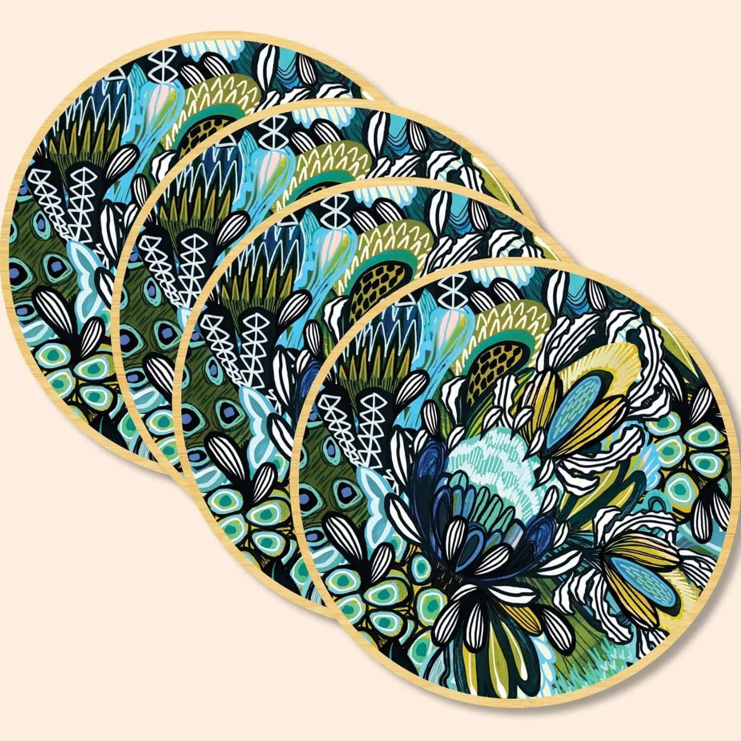 Premium Australian Wooden Coaster Set with Azure Proteas Design - Perfect for Home Decor, Coffee Tables, and Gift Giving