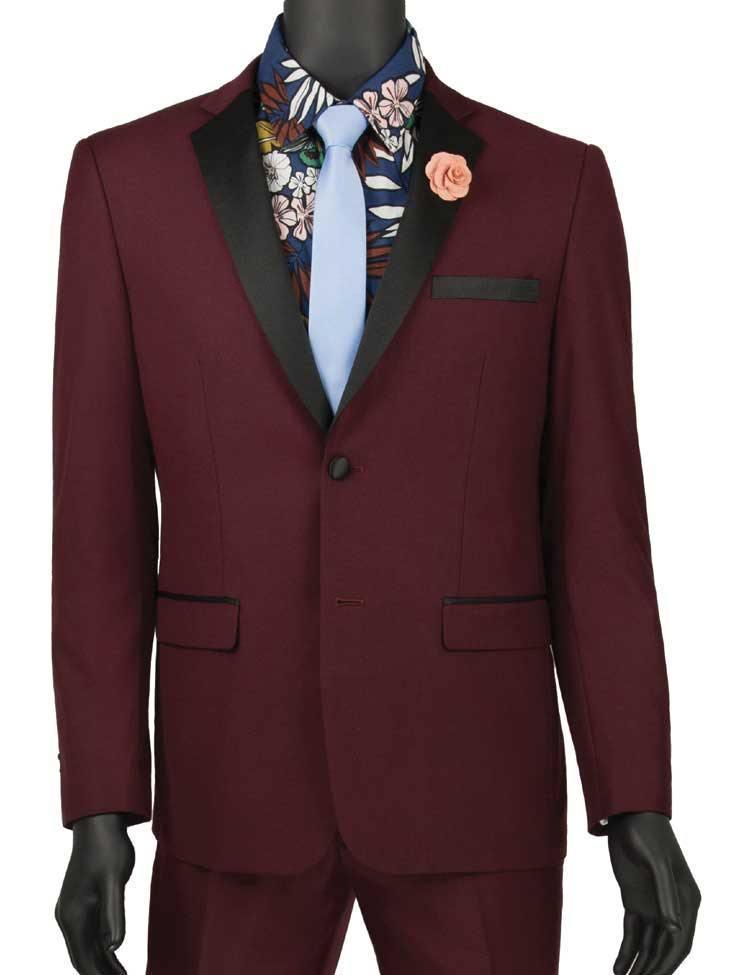 Ultra Slim Fit Burgundy with Black Lapel 2 Piece Tuxedo Suit for Men | Formal Wedding, Prom & Evening Wear | Premium Tailored Suit for Special Occasions