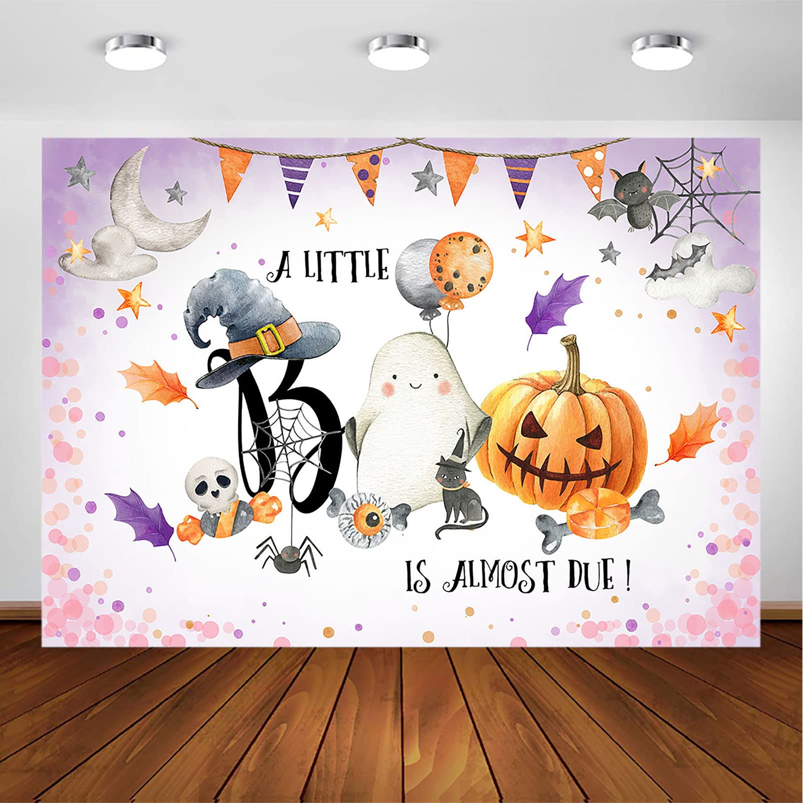 Neutral Halloween Pumpkin Baby Shower Backdrop - 8x6ft Photo Backdrop for Baby Shower Decorations, Gender Reveal Party & Newborn Photoshoot | A Little Boo is Almost Due Theme