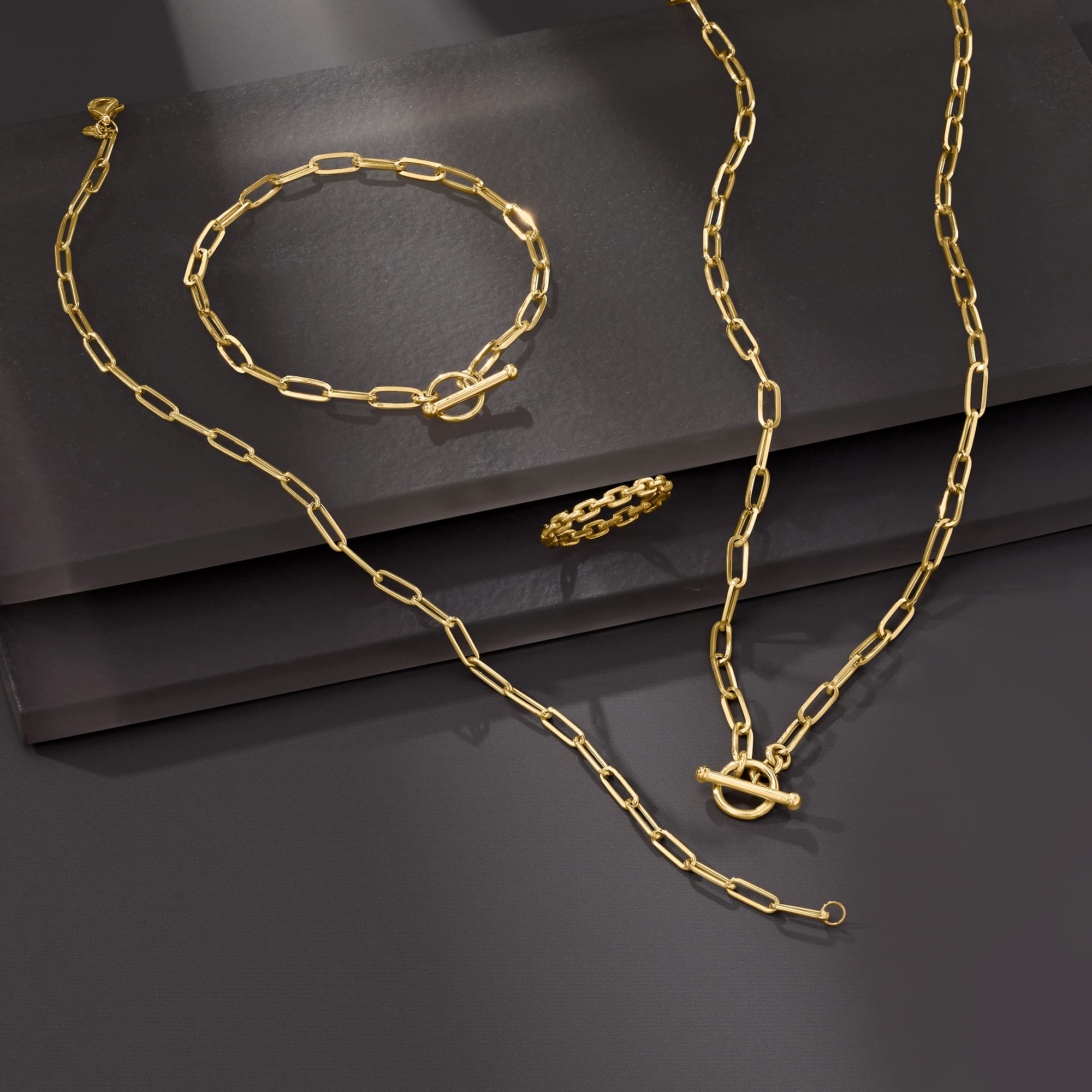 RS Pure by Ross-Simons Italian 14kt Yellow Gold Paper Clip Link Anklet - 9 Inch Ankle Bracelet for Women | Perfect for Beach, Summer & Casual Wear