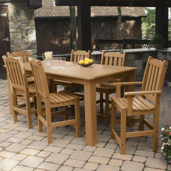 Lehigh 7-Piece Rectangular Counter Height Outdoor Dining Set - Patio, Garden, Backyard Furniture for Dining & Entertaining