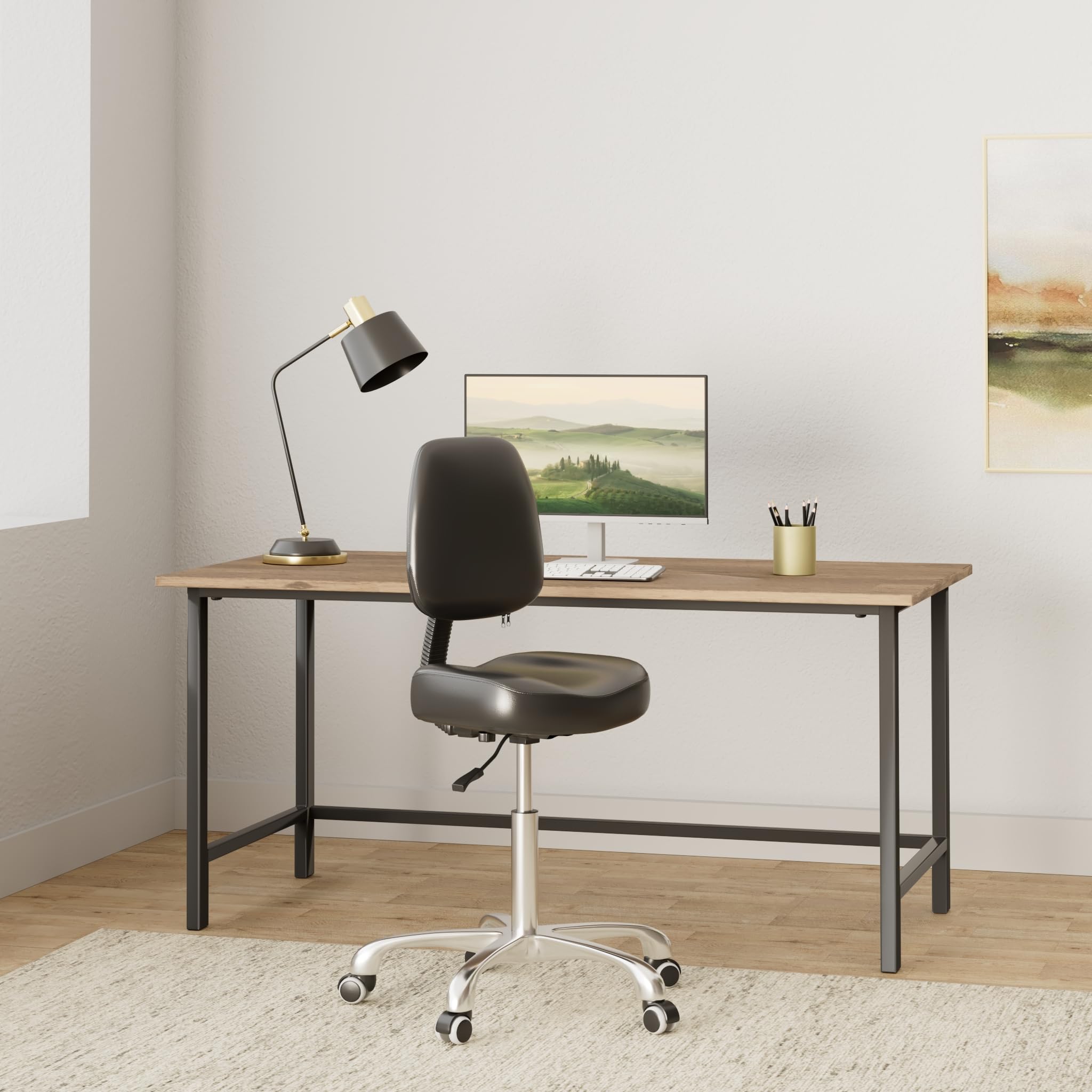 Grace&Grace Rolling Shop Stool with Back Support - Adjustable Drafting Chair for Office, Workshop, Studio & Vanity - Swivel Wheels & Ergonomic Design (Black, No Footrest) - Perfect for Artists, Tattooists & Home Office Workstations