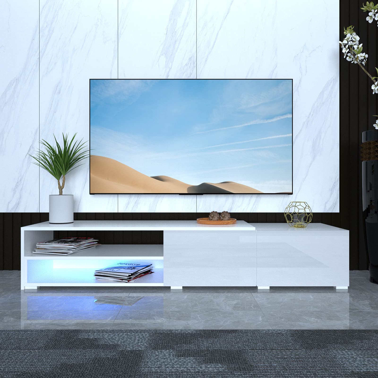 Modern Wooden TV Stand for 50-75 Inch TVs - Mid Century Media Console with Storage Drawers, Entertainment Center for Living Room & Bedroom - Perfect for Movie Nights & Stylish Home Decor