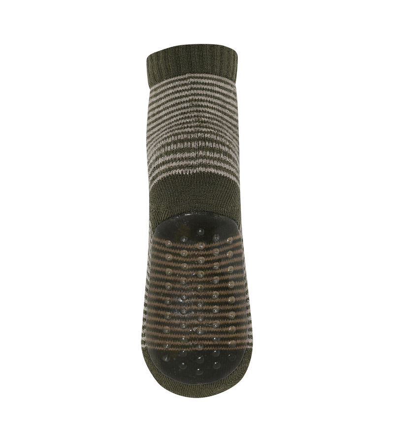 Vilde Anti-Slip Ivy Green Striped Wool & Cotton Socks by mp Denmark - Cozy & Warm Winter Socks for Women, Perfect for Home, Office & Outdoor Activities