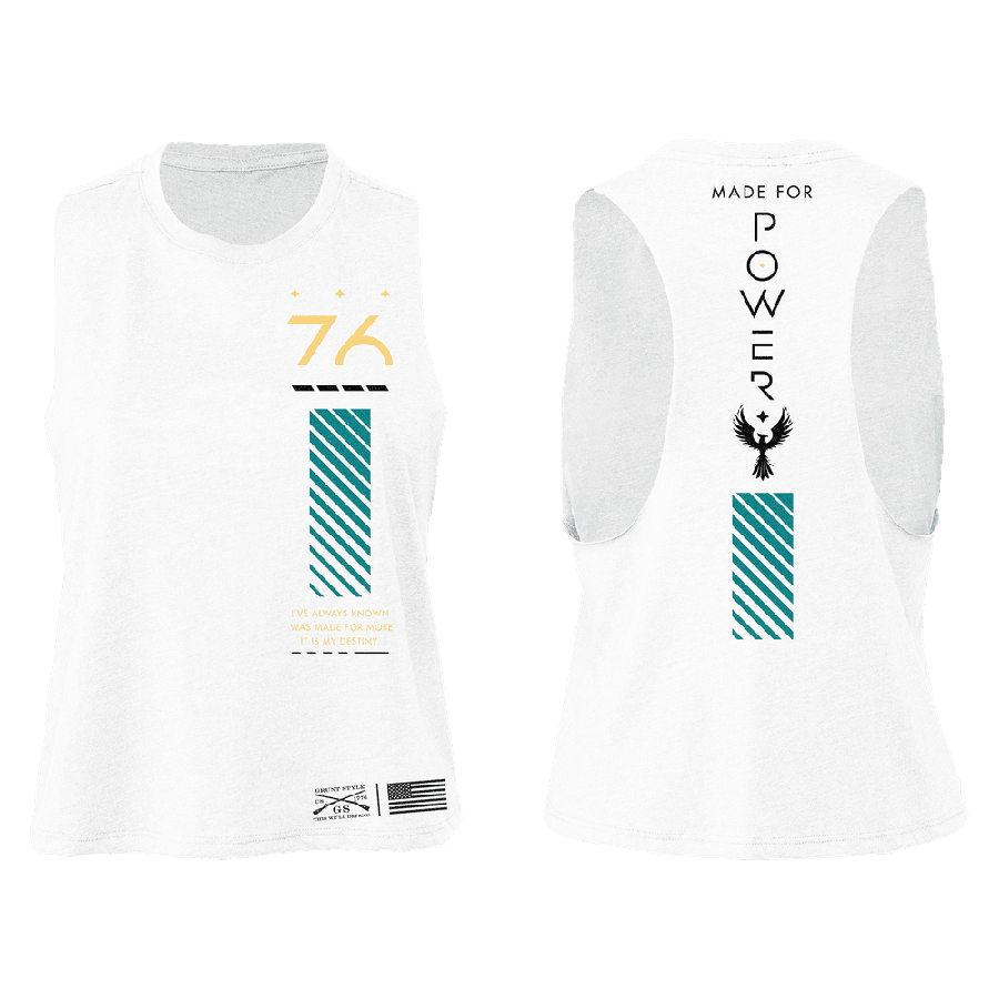 Women's Power Racerback Cropped Tank Top - White | Workout & Gym Essential | Yoga Running Fitness Apparel